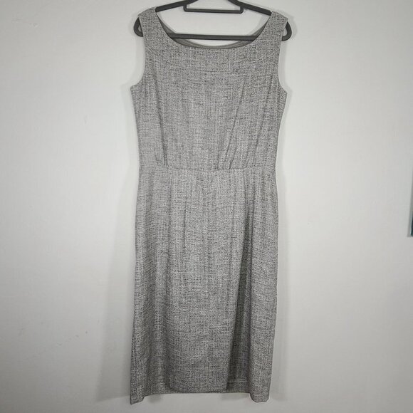 Escada New Wool Silk Blend Gray Tweed Sleeveless‎ Pleated Bodice Sheath Dress 38 - Picture 5 of 11
